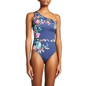 NEW JOHNNY WAS bloom one shoulder one piece swimsuit in blue